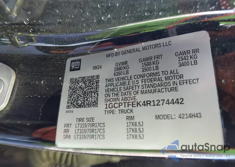 2024 Chevrolet Colorado 4Wd Zr2 z USA, uszkodzony, nr VIN 1GCPTFEK4R1274442